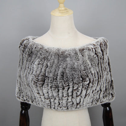 Hot Sale Women Real Rex Rabbit Fur Shawl Natural Real Knitted Real Rex Rabbit Fur Poncho Scarf Autumn Winter Rabbit Fur Pashmina