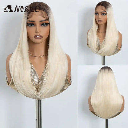 Noble Synthetic Lace Front Wig 22 Inch Straight Baby Hair Bob Wig Platinum Blonde Lace Front Wig Cosplay Glueless Wigs For Women