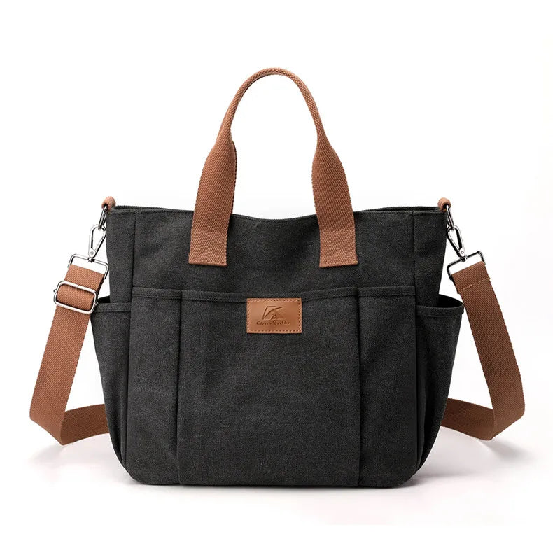 High Capacity Top-Handle Bag For Women Shoulder CrossBody Bag Vintage Canvas Ladies Tote Messenger Bag Female Travel Handbag