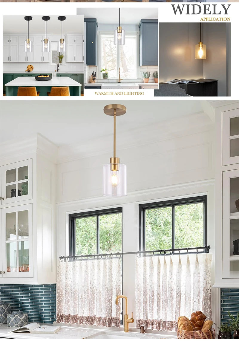 Modern Industrial Pendant Lamp Glass Hanging Adjustable Height Kitchen Dining Room Bedroom Bedside Bathroom Decor Lights