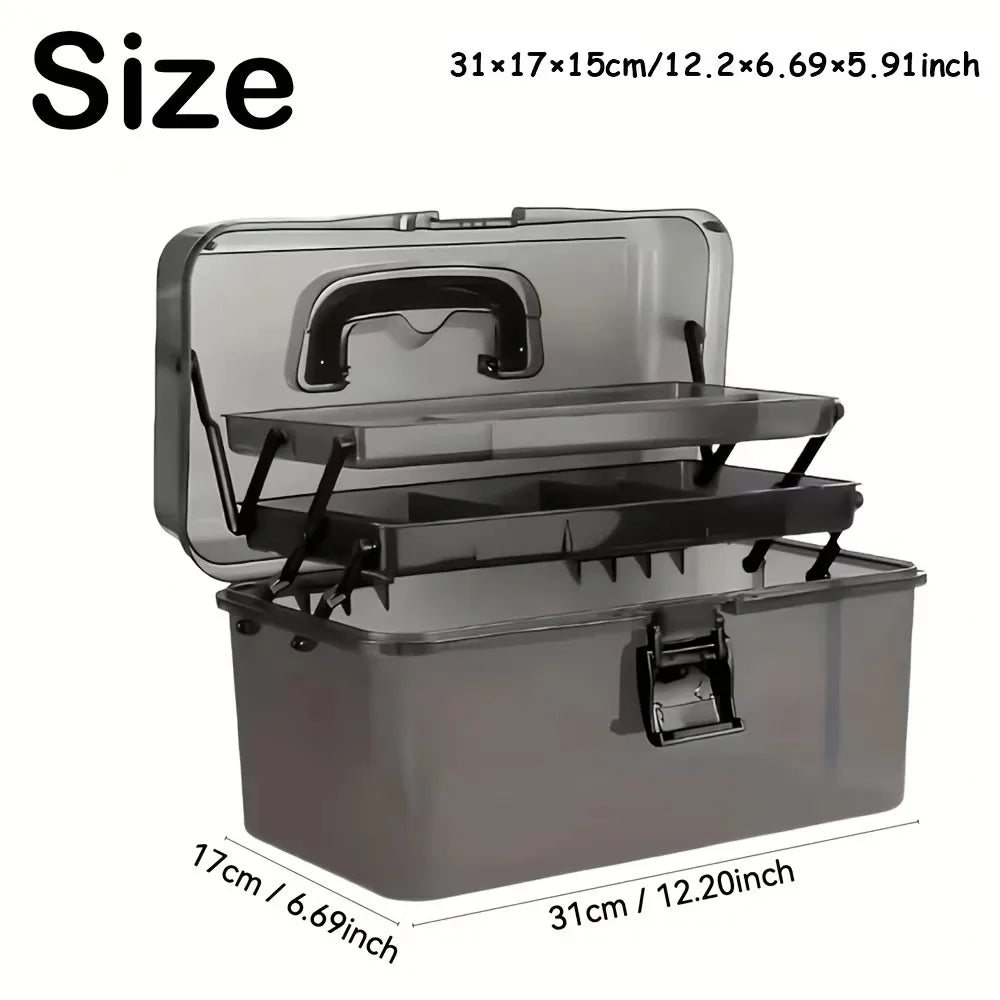 Durable PE Fishing Gear Box | Large Capacity, Black Transparent Design | Built-in Lock, Heavy-duty