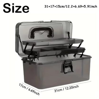 Durable PE Fishing Gear Box | Large Capacity, Black Transparent Design | Built-in Lock, Heavy-duty