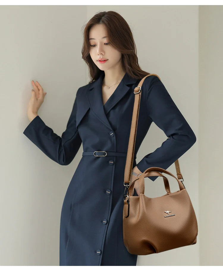 Genuine Soft PU Leather Handbags for Women Vintage Shoulder Tote Bag Luxury Designer Ladies Large Capacity Purse Bags Sac A Main