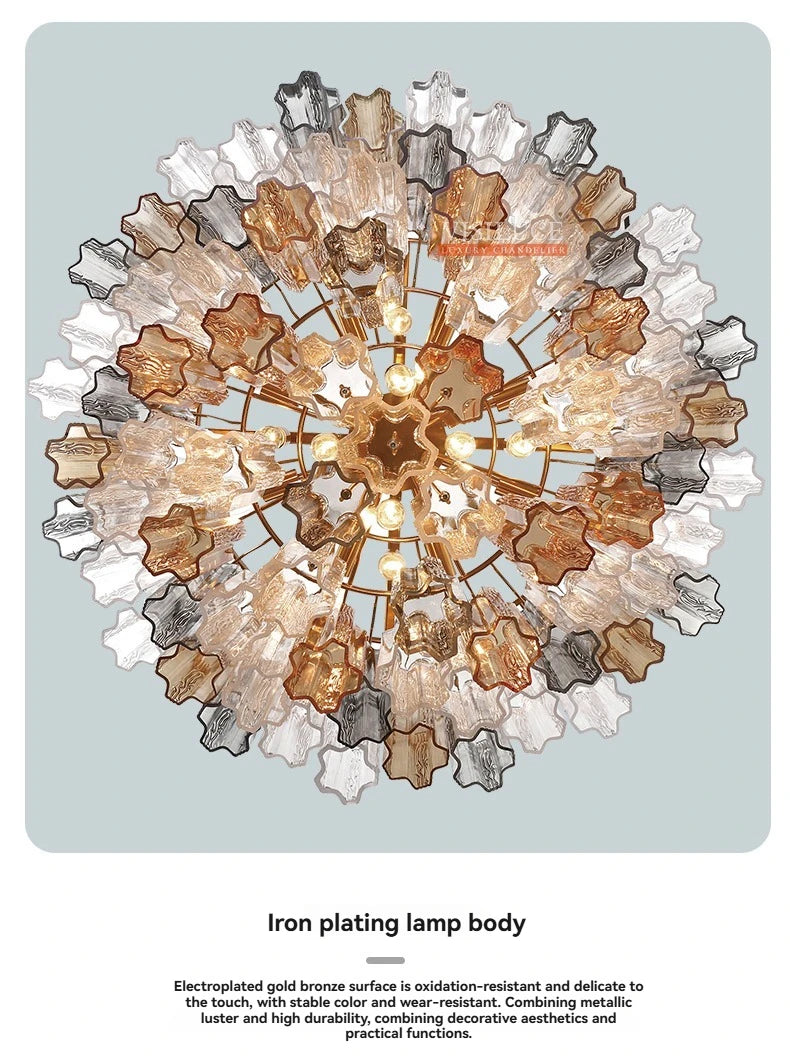 Round Murano Glass Ceiling Chandelier For Dining Living Room Bedroom Foyer Amber Glass Crystal Tube Hanging Chandelier Lights