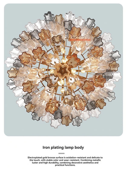 Round Murano Glass Ceiling Chandelier For Dining Living Room Bedroom Foyer Amber Glass Crystal Tube Hanging Chandelier Lights