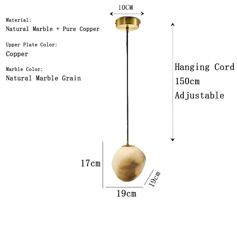Natural Marble Art Pendant Lights Stone Lustre Copper LED Indoor Room Hanging Lamps For Ceiling Hall Stair Luxury Home Decor