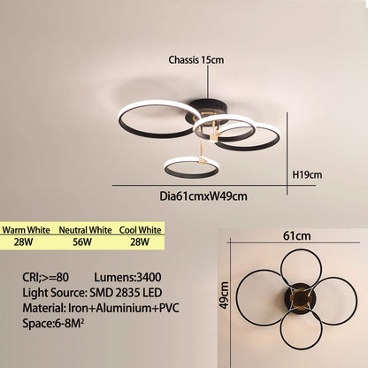 Modern LED Ceiling Chandelier for Living Bedroom,Round Dimmable Ceiling Lamp,Gold/Chrome/Black Bedroom Ceiling Light Fixture