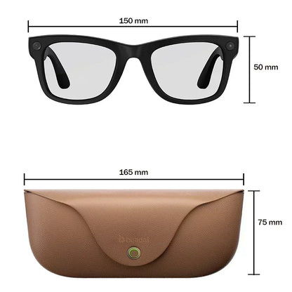 2026 Smart Glasses Genuine Leather 8MP HD Lens 2000Mah Charging Case BT Call 3D Music AI Voice Wake-up AI Translation