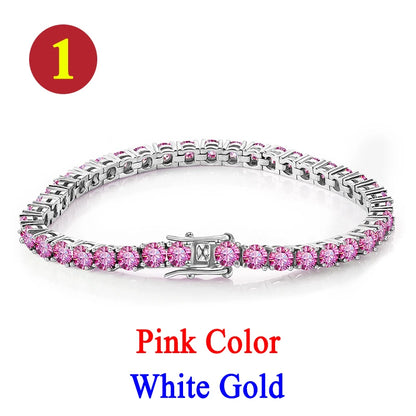 Colorful 3mm Luxury  Certified Moissanite Tennis Chain For Women 925 Sterling Silver Man Moissanite Bracelet Chain Hip hop