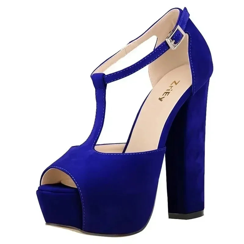 Platform Open Toe High Heels Summer Women Ankle Strap Sandals Sexy 14cm High Heels Buckle Thick Pumps Wedding Jazz Dance Shoes