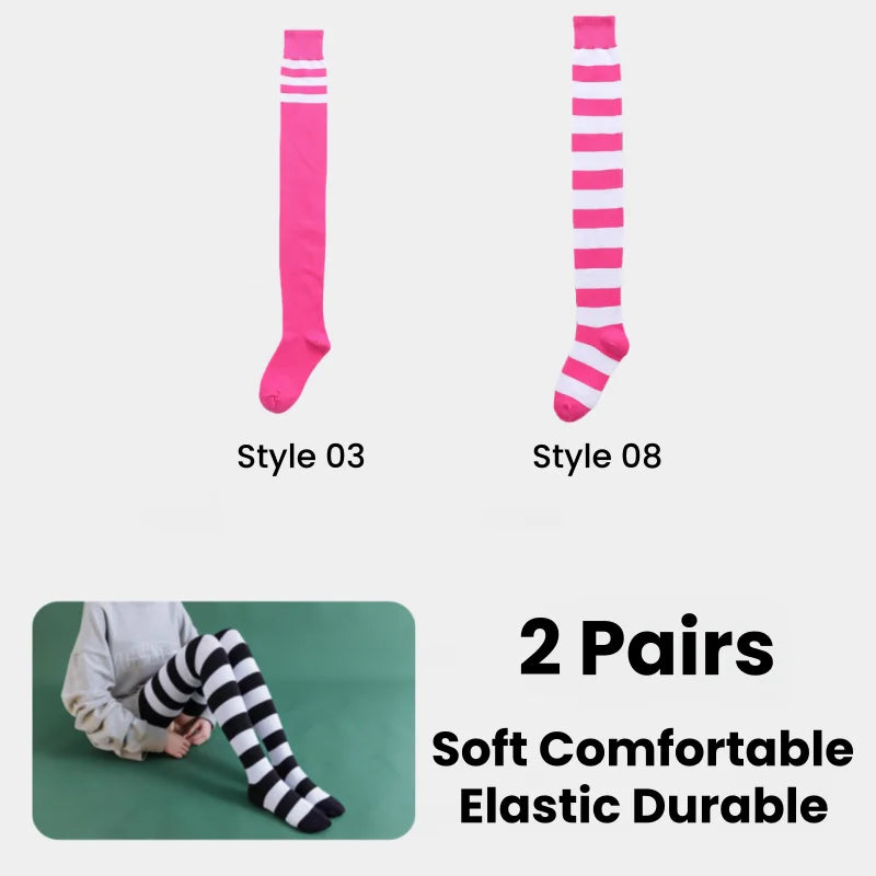 1/2 Pairs Women Over The Knee Socks Cotton Thigh High Socks Black White Blue Colorful Striped Pattern Fashion Casual Daily Wear