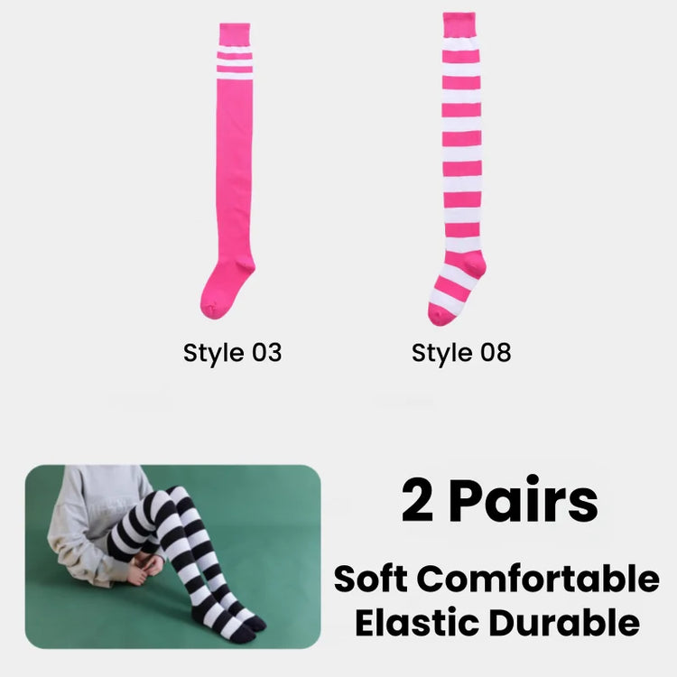 1/2 Pairs Women Over The Knee Socks Cotton Thigh High Socks Black White Blue Colorful Striped Pattern Fashion Casual Daily Wear