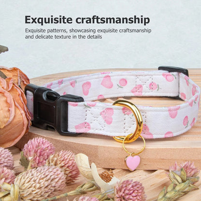 Solid Cotton Dog Collar Cute Heart And Strawberry Pendant Design Small Medium Large Dogs Collar Handmade Pendant Pet Cat Puppies
