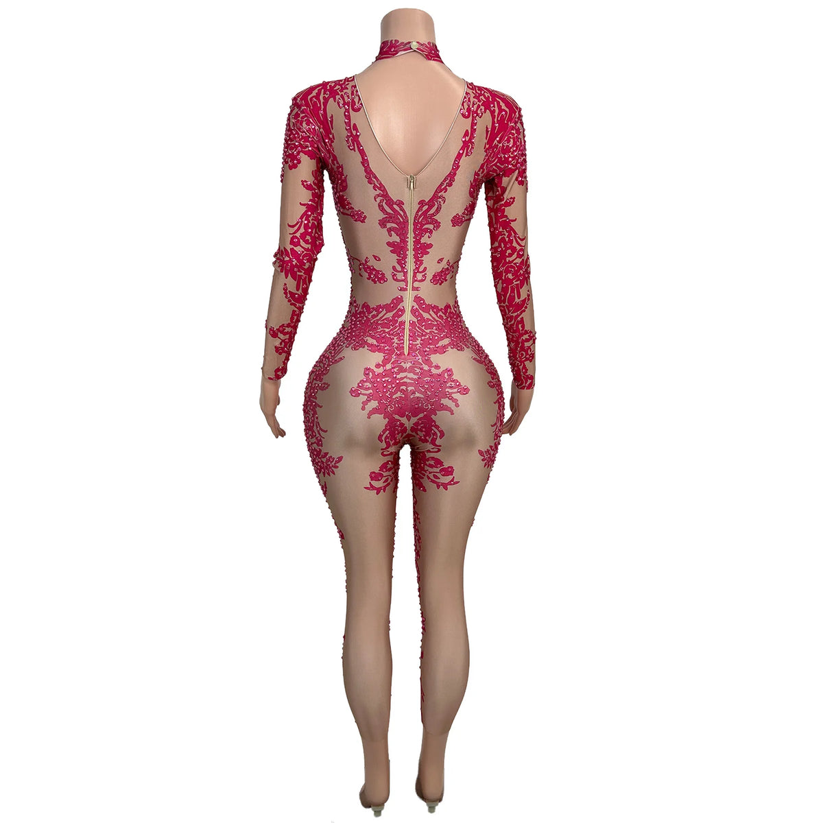 Sexy Long Sleeves Rhinestone Jumpsuits Women Drag Queen Show Stage Performance Rompers One Piece Bodysuit Dancer Festival Outfit