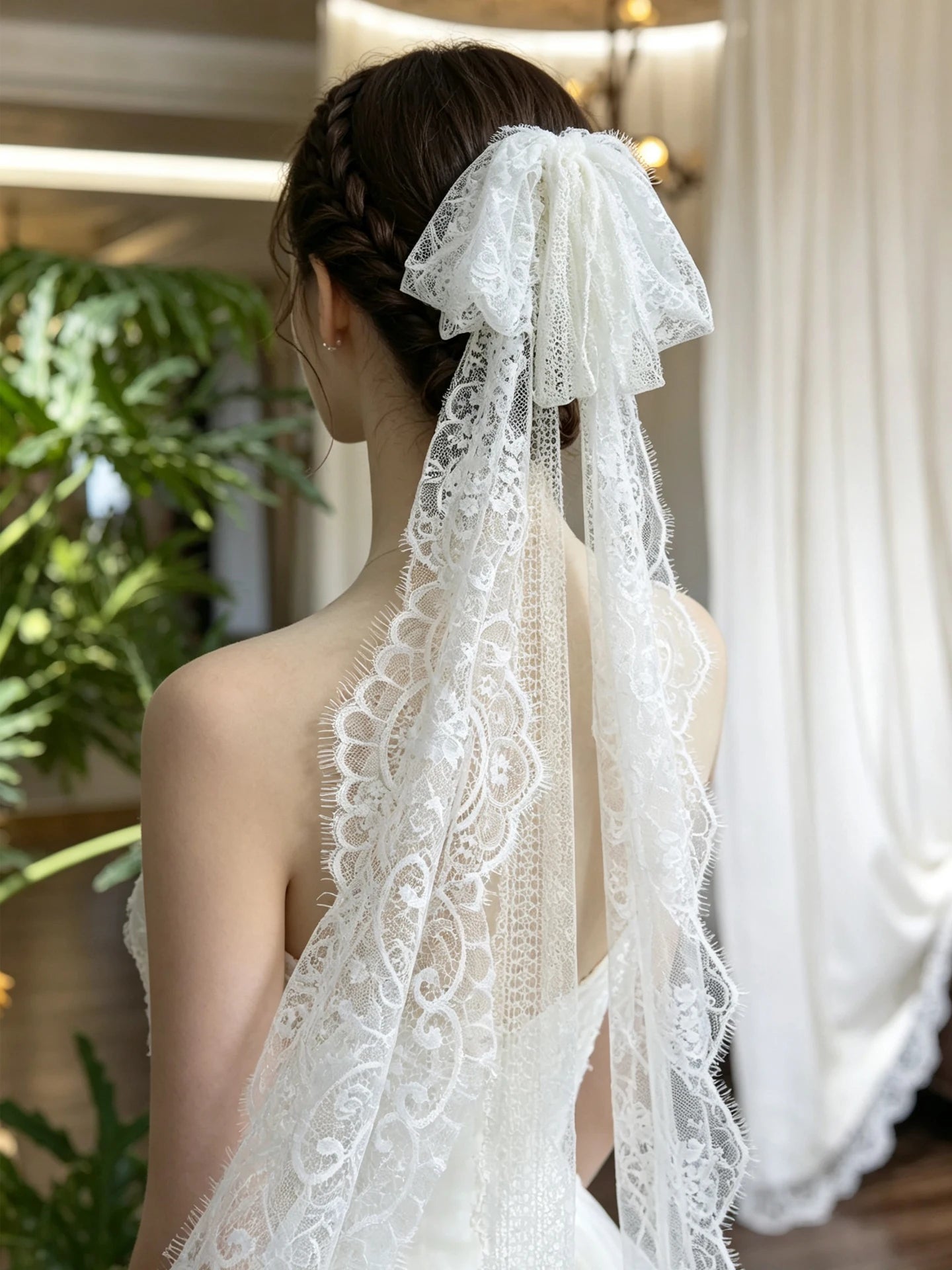 V593 Women's Eyelash Lace Bow Bridal Veil Headpiece Hair Clip Wedding Party Dress Accessory