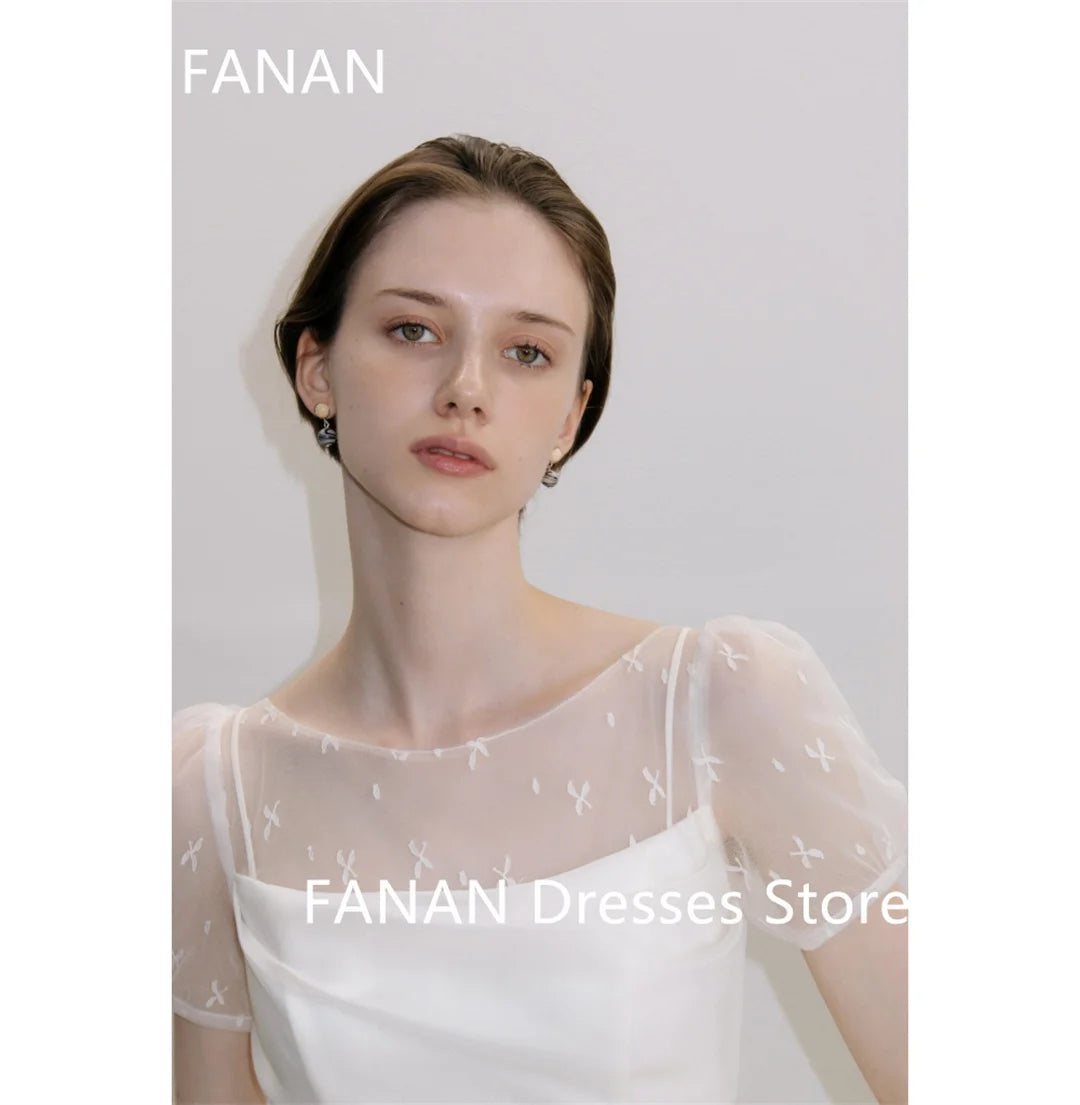 Fanan Korea Boat Neckline Ivory Wedding Dresses  웨딩드레스 Organza Tiered Custom Made Ruched Photoshoot Bride Gowns Plus Size