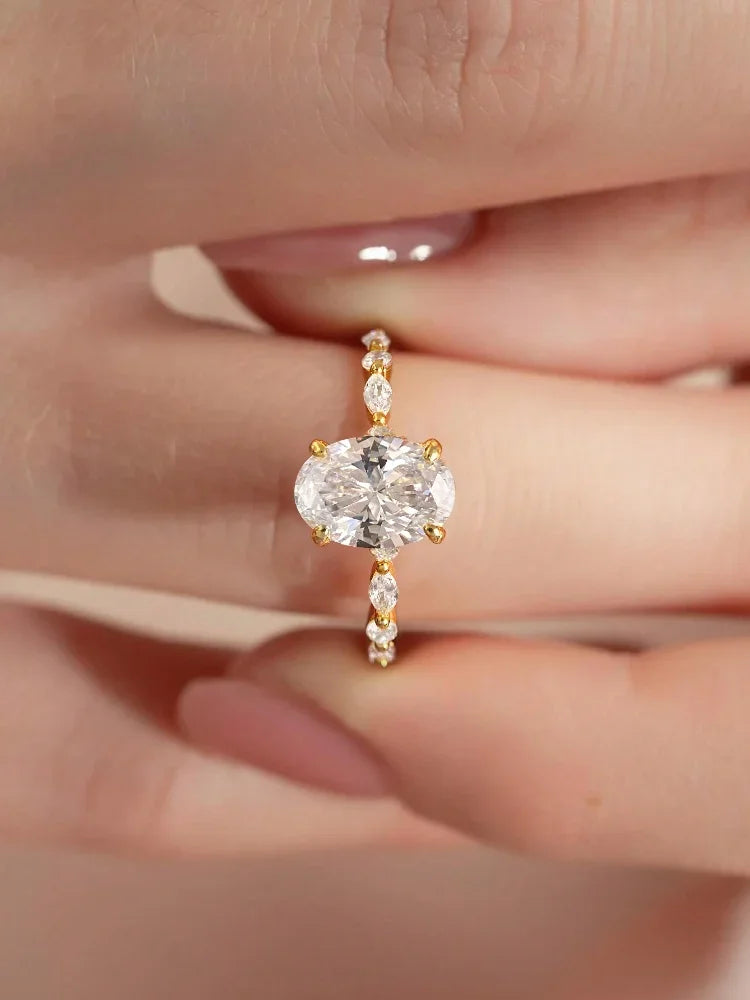 925 Sterling Silver Zircon Golden Oval Round Fashionable Ring For Women Engagement Wedding Luxury High Quality Fine Jewelry