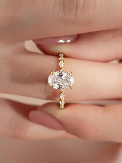 925 Sterling Silver Zircon Golden Oval Round Fashionable Ring For Women Engagement Wedding Luxury High Quality Fine Jewelry