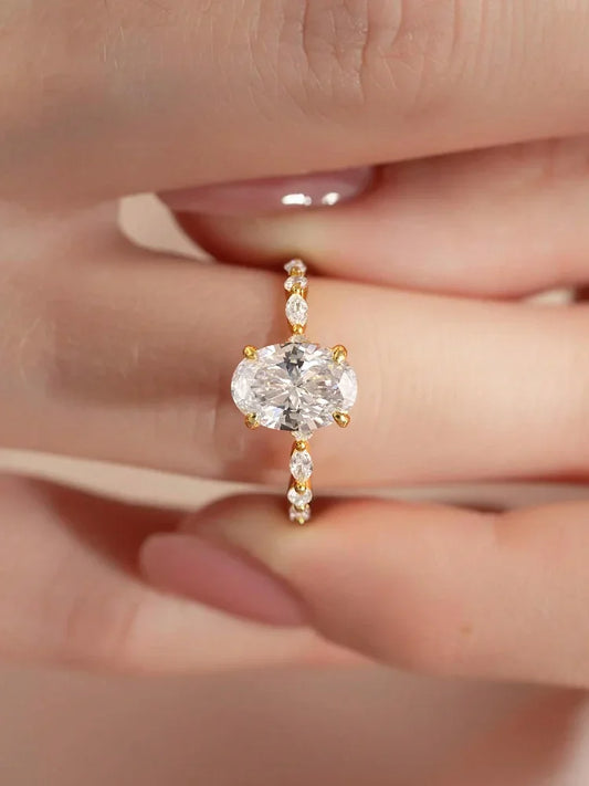925 Sterling Silver Zircon Golden Oval Round Fashionable Ring For Women Engagement Wedding Luxury High Quality Fine Jewelry