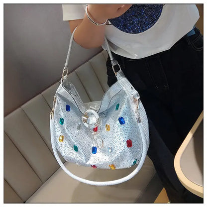 Luxury Genuine Leather Portable Women's Bag Leisure Large Capacity Diamond Tote Bag Shoulder Crossbody Bucket Bags Fashion 2026