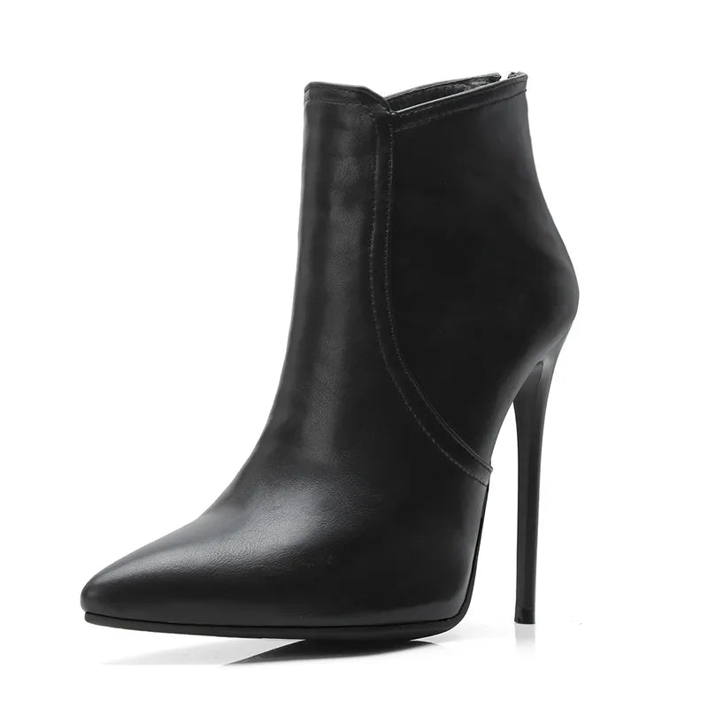 Black Women's high-heeled Ankle Boots Spring Autumn Fashion Point Toe Ladies Shoes Sexy Nightclub Short Boot Grey Large Size 45