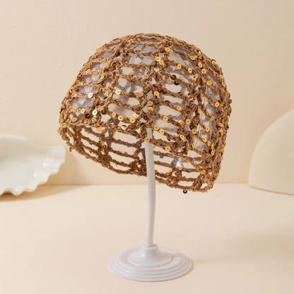 Fashion Vintage Sequined Hollow Pullover Hats Women Spring Summer Travel Photo Atmosphere Versatile Y2K Knit Beanie Hat Girl