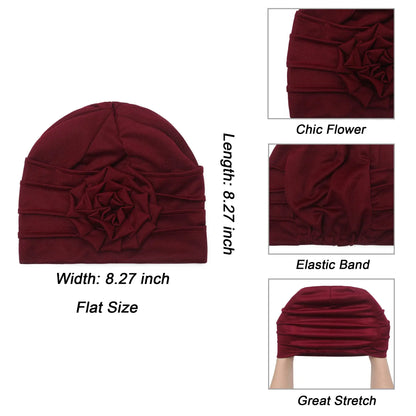 Muslim Fashion Solid Color Women Hijab Turban Beanie Hat Wth Flower Chemo Headwear Elastic Head Wrap Cap