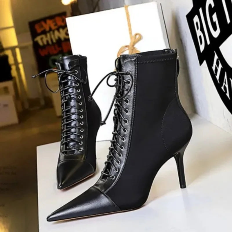 Women's Ankle Boots Sexy Pointed Tip High Heels for Woman Fashion Self Cultivation High Heeled Boots Designer Shoes Botas Mujer