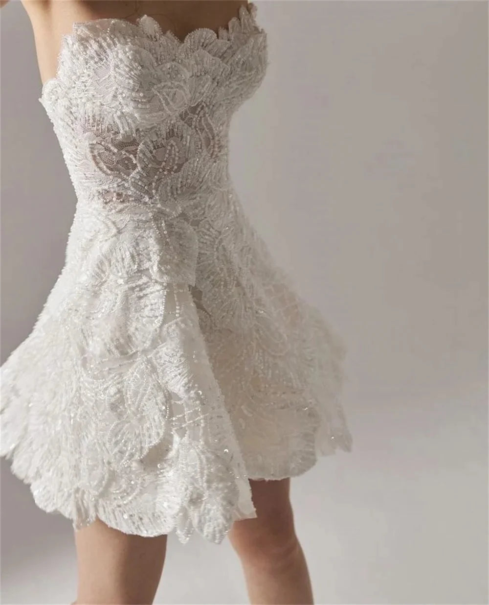 ZanBan Luxury Full Beads Lace Mini Short Wedding Dresses Sweetheart Sleeveless Bride Dress Formal Prom Dress Customized