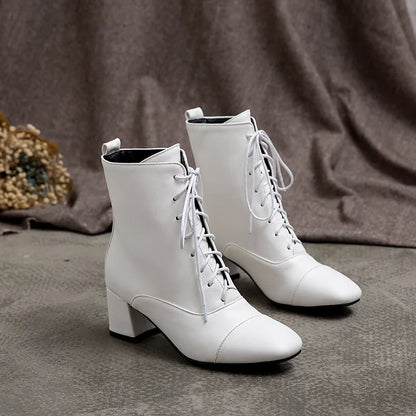 Sexy Ankle Boots For Women Winter Shoes Custom Black White High Heels Lace Up Short Boot Autumn Pumps Large Size 43 WSH5218