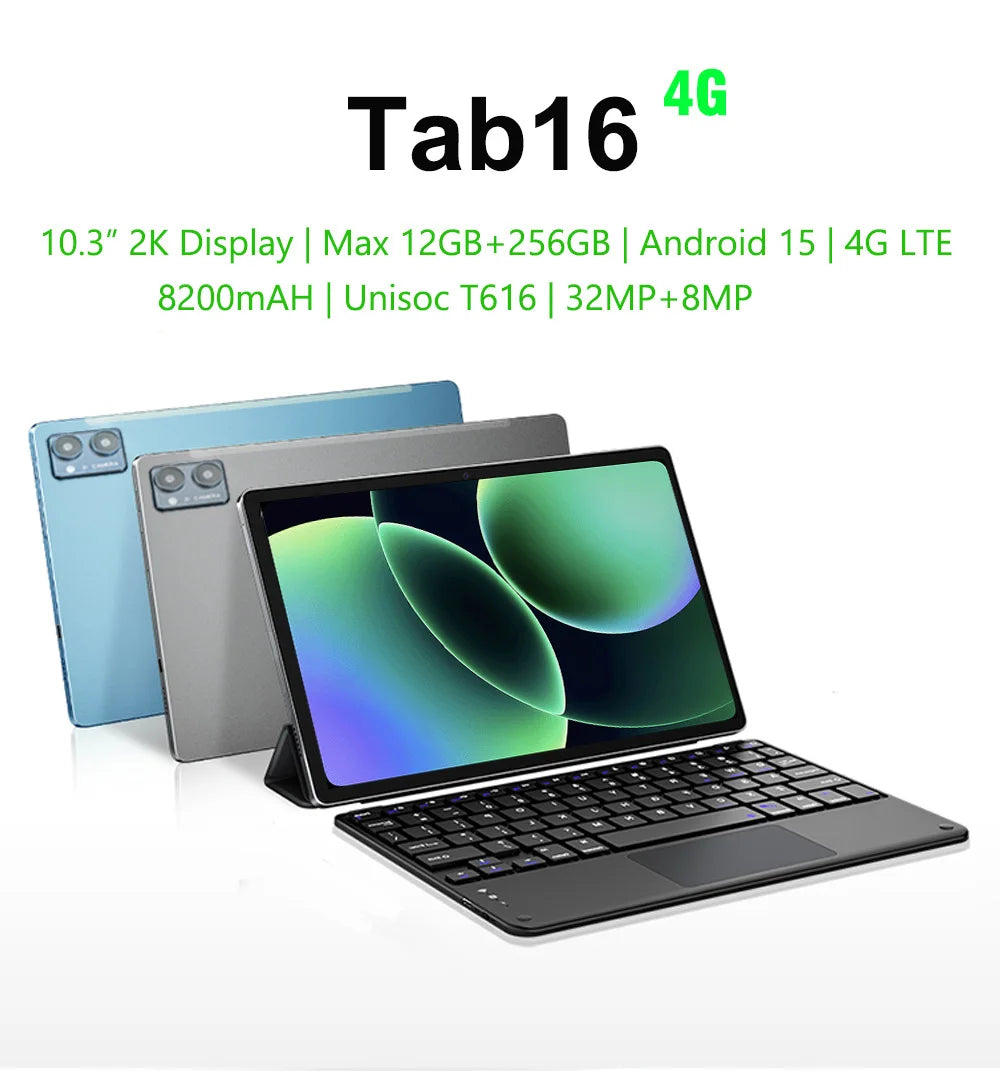 Global Version Unopened Tab16 Dual 4G Tablet 10.3 inch 2K FHD Android15 12GB+256GB ROM Tablet Laptop With SIM Card  Unisoc T616