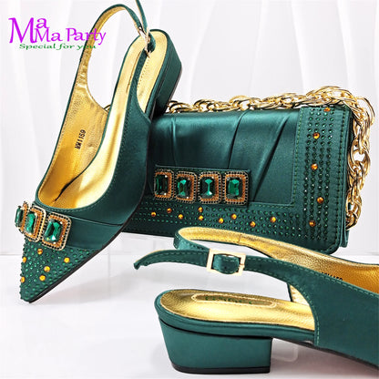 Fashion 2024 Classics Style Autumn Winter New Arrivals Italian Ladies Shoes Matching Bag Set in Wine Color for Garden Party