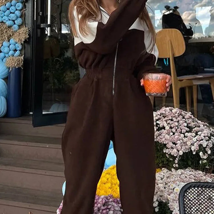 KUCLUT 2025 Autumn New Women's Fashion Sports Casual Jumpsuit Zipper Design Spliced Contrast Color Versatile Jumpsuits 1A991