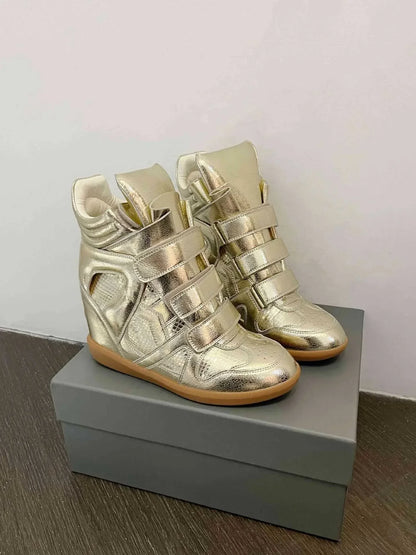 Women's Ankle Boots 2026 New Genuine Leather 8CM Hidden Heel Women Platform Sneakers Fashionable Splice Color Design Women Shoes