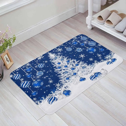 Merry Christmas Tree Snowflake Ball Navy Blue Non-slip Door Mat  Entrance Welcome Mat Balcony Hallway Rugs Christmas Decorations