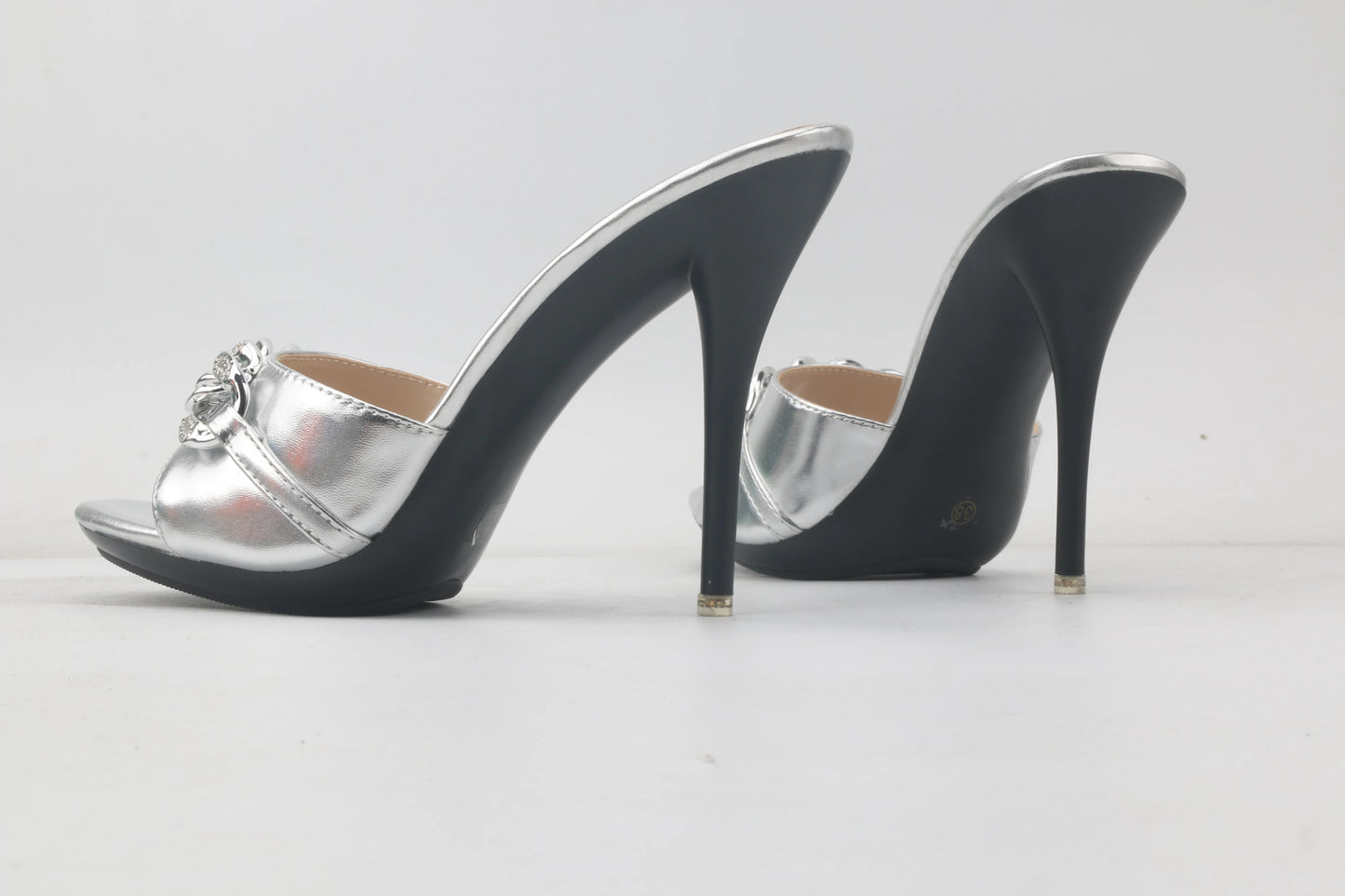 Female Summer High Heels Sexy Open Toes Slippers Luxury Rhinestone Party Dress Shoes Black Slides Sandals Women Mules Plus Size