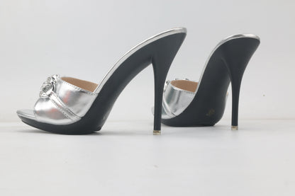 Female Summer High Heels Sexy Open Toes Slippers Luxury Rhinestone Party Dress Shoes Black Slides Sandals Women Mules Plus Size
