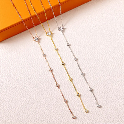EWYA Y-Style 1CT Princess Cut Certified Moissanite Pendant Necklace Women S925 Silver All Diamond Dainty Tassel Neck Chain Gift
