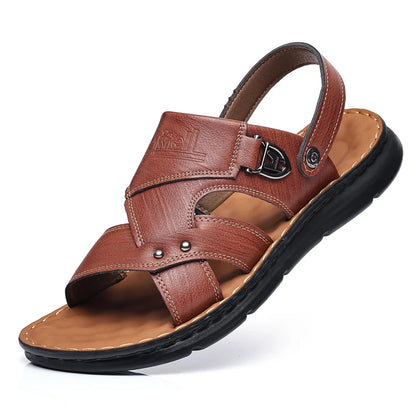Mens Slippers 2026 New Summer Breathable Outdoor Non Slip Thick-soled Beach Shoes Leather Comfortable Casual Driving Sandals Man