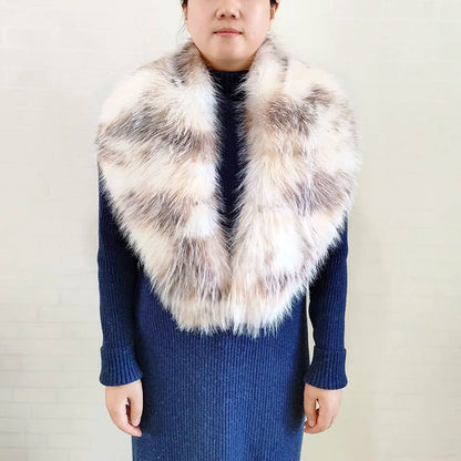Large Women Faux Fox Fur Scarf Winter Jackets Warm Fluffy Shawl Fashion Artificial Fur Collar And Cuff Set Fluffy Scarves Female