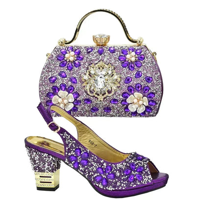 Nigerian Shoes and Matching Bags Sales in Women Matching Shoes and Bag Set for Party Rhinestone Wedding Shoes for Women Bride
