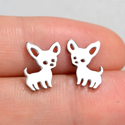 Minimalist Stainless Steel Earings Mini Heart Star Geometric Stud Earrings For Women Cute Cat Dog Flower Leaf Earrings Jewelry