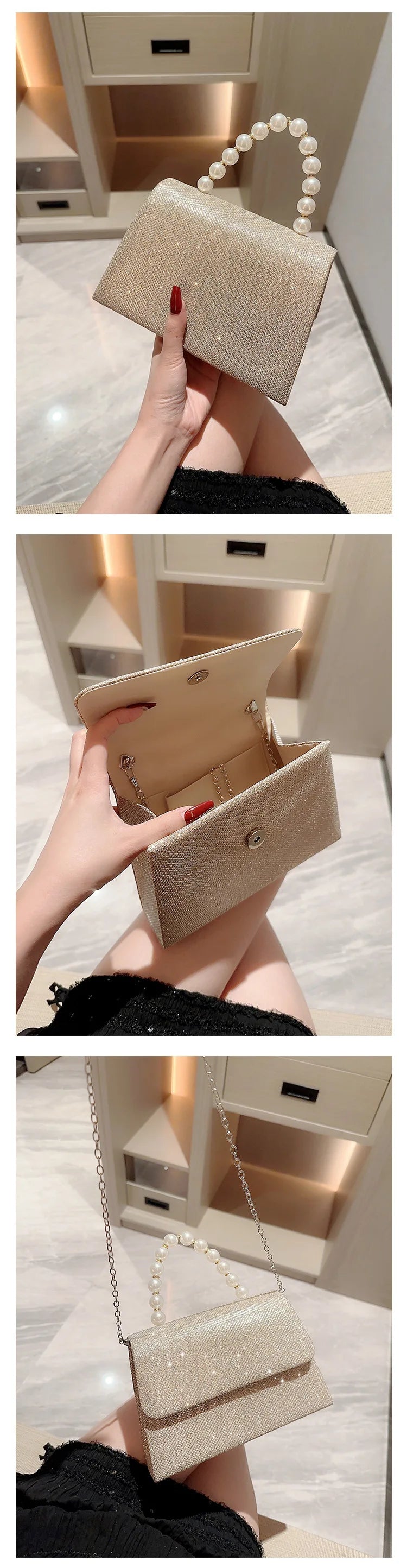 Luxury Sequined Hand-held Dinner Bag, Elegant Style Bag, High-end Chain Single-shoulder Crossbody Bag, Handbag for Wedding Party