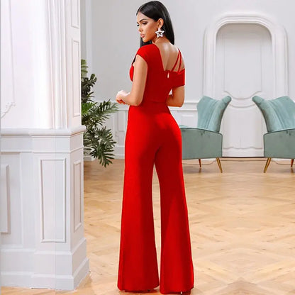 High Quality Two Piece Sets Rompers Womens Jumpsuit  Sexy One Shoulder Bodycon Bandage Jumpsuit Elegant Overalls for Women
