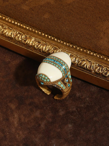 Vintage Oval Sea Blue Crystal Rings Natural Stone White For Woman 18k Real Gold Plated Luxury Antique Jewelry High Quality 2026