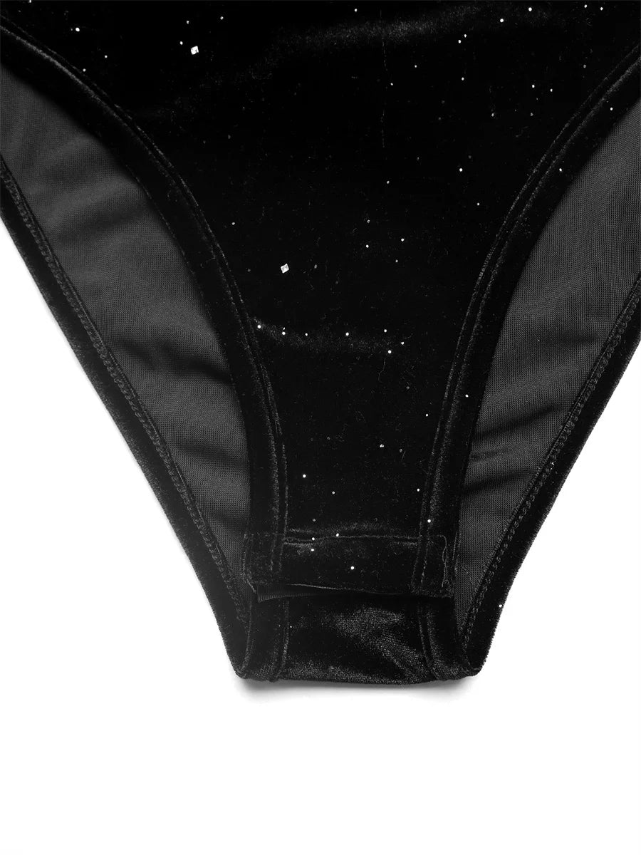 Benuynffy Mock Neck Long Sleeve Lace Body Top Women's Autumn 2025 Sexy Party Elegant Glitter Velvet Stretch Slim Female Bodysuit
