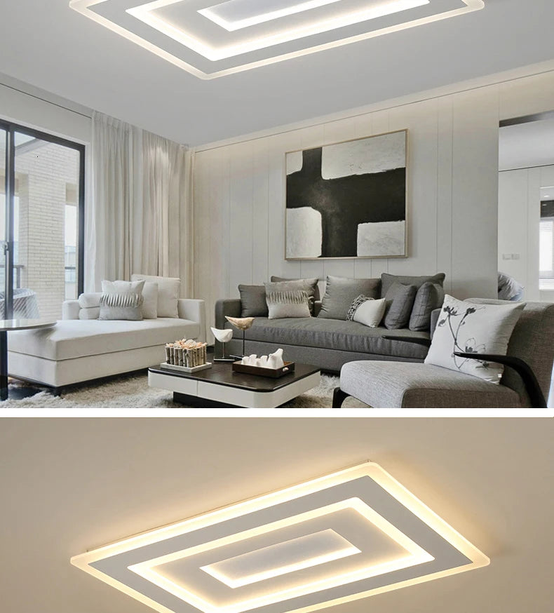 Slim LED Ceiling Light Dimmable Chandelier Ceiling Lamps Sleek White Lamp for Living Room Bedroom, Flush Mount Lighting Lights