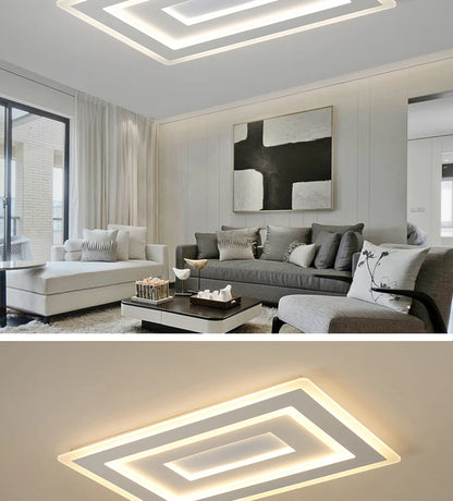 Slim LED Ceiling Light Dimmable Chandelier Ceiling Lamps Sleek White Lamp for Living Room Bedroom, Flush Mount Lighting Lights