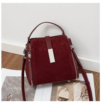 NEW Winter Women's Vintage Natural suede Leather Shoulder Bags Ladies Luxury Designer Cowhide Handbags Female Crossbody Bag