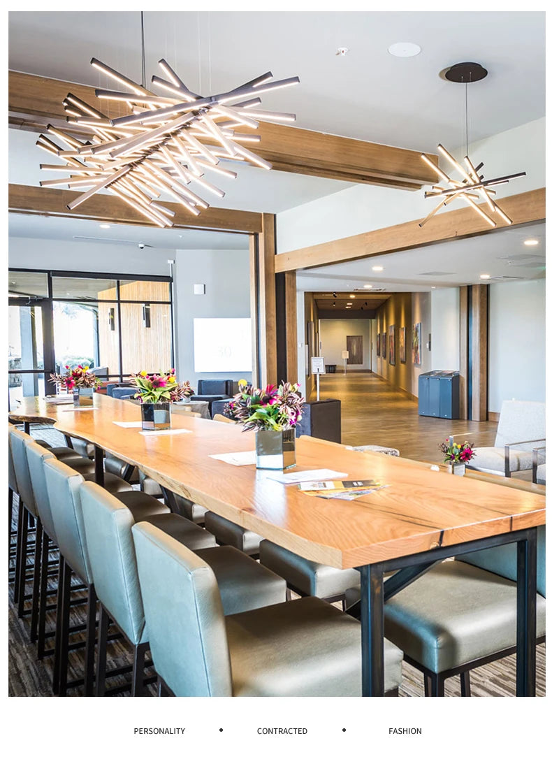 Modern LED Ceiling Chandelier Lights Nordic Luxury Pendant Lights for Living Dining Room Fish Bone Design Dimmable Hanging Lamp